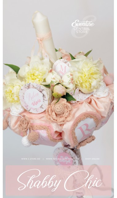 Lumanare de botez pentru fetite deosebita cu monograma si bujori, 65x4 cm, Shabby Chic  9